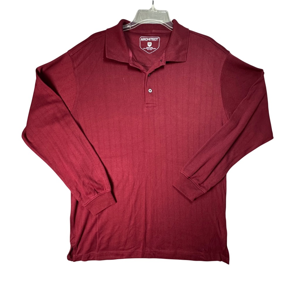 Architect Long Sleeve Polo Shirt Ribbed Textured Burgundy Maroon Casual Size M